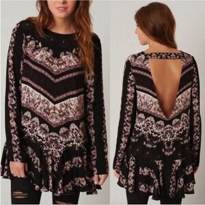 Free People Smooth Talker Open Back Flounce Hem Purple black Tunic top dress S